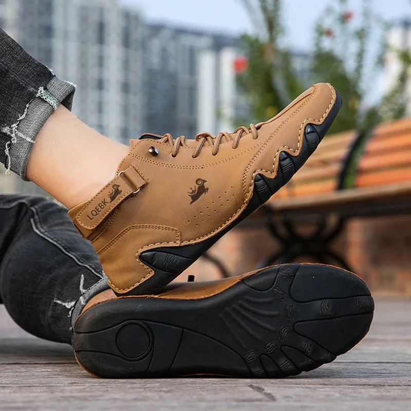Leather Shoes For Men Casual Sneakers 2023 Waterproof Motorcycle Ankle Boots Italian Brand Men Shoes Luxury High Quality Loafers