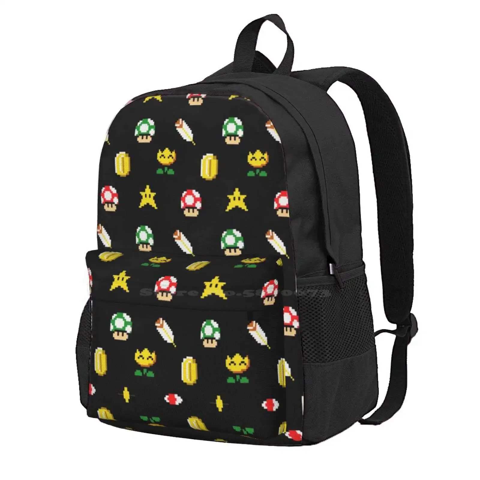 Pixel Retro Power Ups Pattern Art Hot Sale Schoolbag Backpack Fashion Bags Super Art Kart Maker Galaxy The Legend Of Tears Of