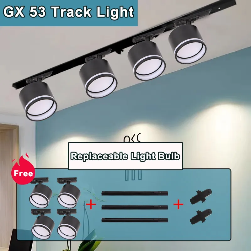 

GX53 LED Track Spotlights Replaceable light bulb 110V 220V track Lights for Home Decor Living Room Kitchen Ceiling Lamp Decorate