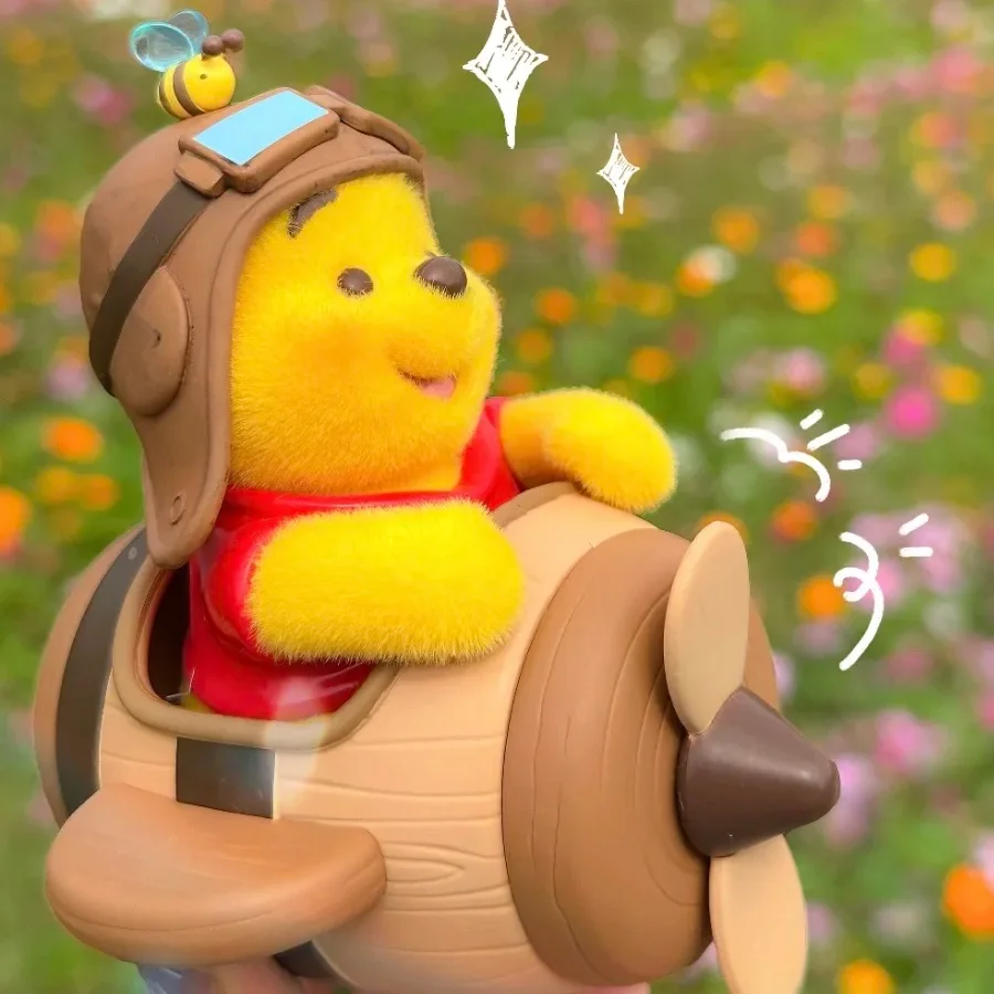 

Disney Winnie The Pooh 100th Honey Quest Series Flocked Figure Winnie Blind Box Cute Desktop Ornament Collectible Gift