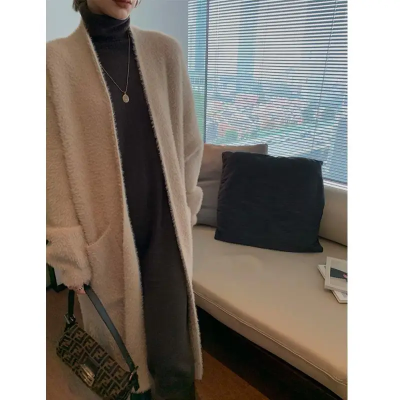 

Women's 2025 Long Plush Knit Cardigan Korean Oversized Coat Winter Thick Lazy Style Duster