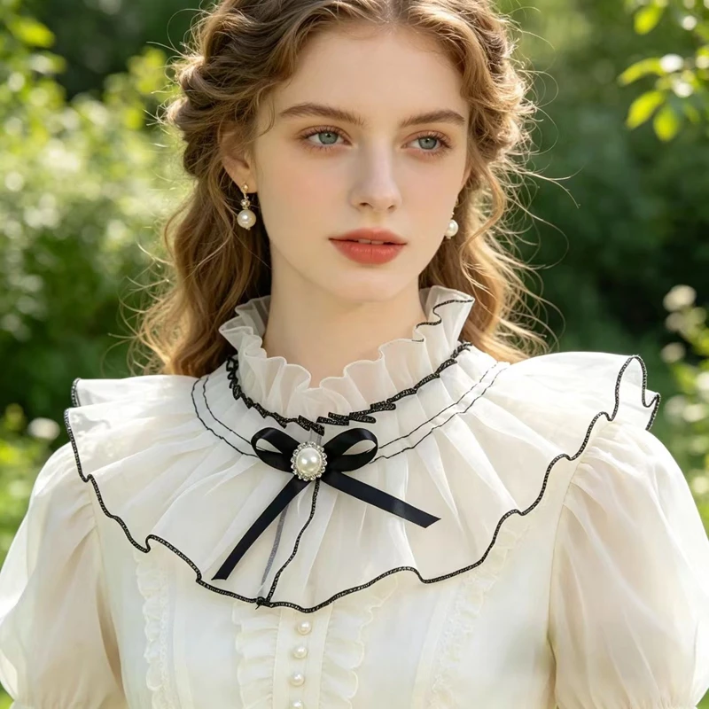 

White Ruffled Lace Fake Collar Detachable Lolita Neck Wrap Shawl Summer Decorative Neckline