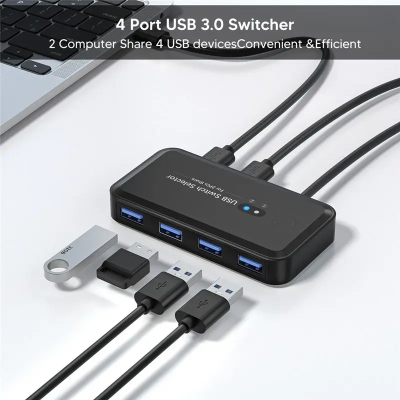 A31T USB 3.0 KVM Switch Adapter, 2 Input 4 Output Switcher for Printer, Keyboard, Computer Sharing, 5Gbps, Black
