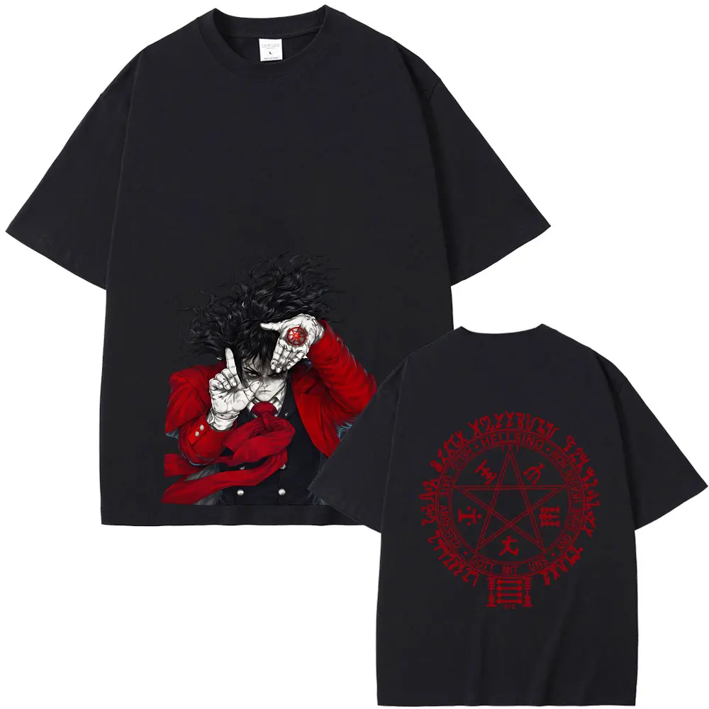 

Japanese Anime Hellsing T-shirt Vampire Alucard Merch T Shirts Men Clothing Manga Fashion Oversized Tshirt Male Soft Cotton Tees