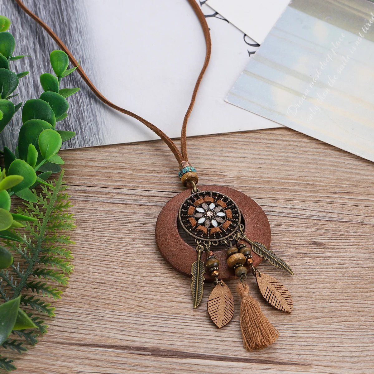 Retro Ethnic Round Wooden Long - Ethnic Fashion Wear For Women 评论和价格