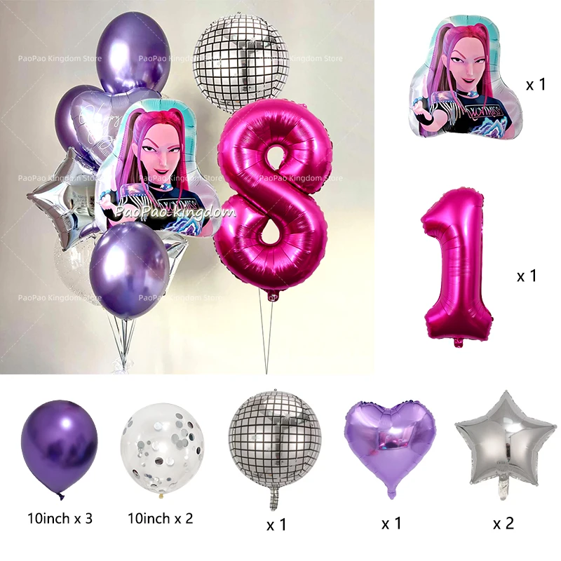K-Pop Disco-Musik Ballonbogen-Set Rosa Lila Silber Ballons für Disco-Musik Fan-Treffen Geburtstagsfeier Dekoration