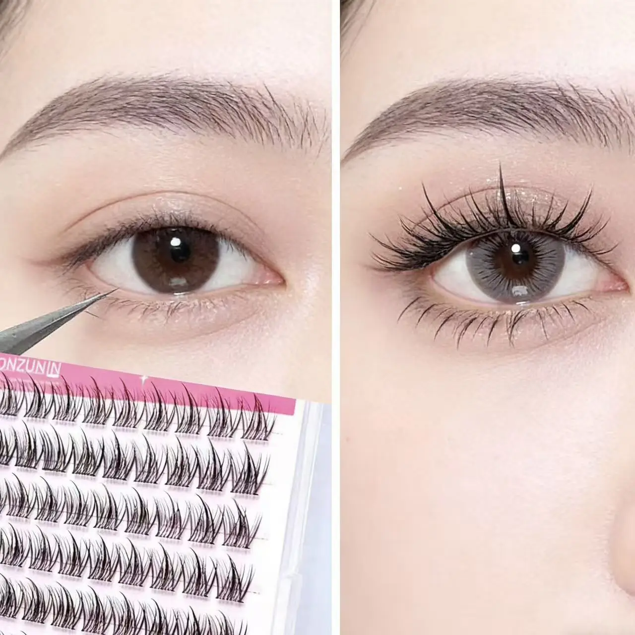 Premium Pre Glued Cluster Lashes with 10 Rows Self Adhesive Wispy Trilogy Lash Clusters for DIY Eyelash Extensions Daily Makeup