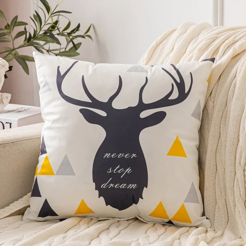 Hot Double Sided Deer Leaf Geometric Pattern Pillow Sofa Living Room Cushion Car Morning Sleeping Pillow Bed Cushion