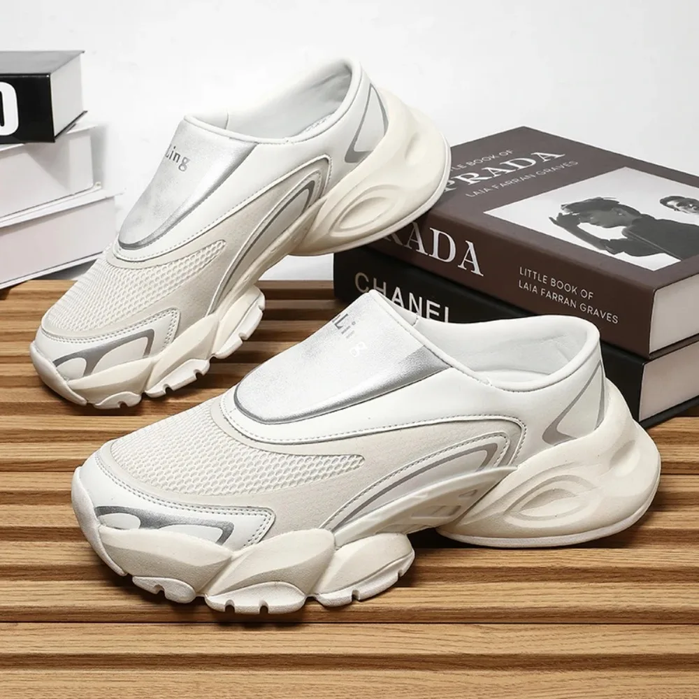 

Platform Mules Closed Toe Slides Sandals Half Shoes For Men Thick Sole Loafers Slippers Oepn-Back Casual Shoes Slip On Flats