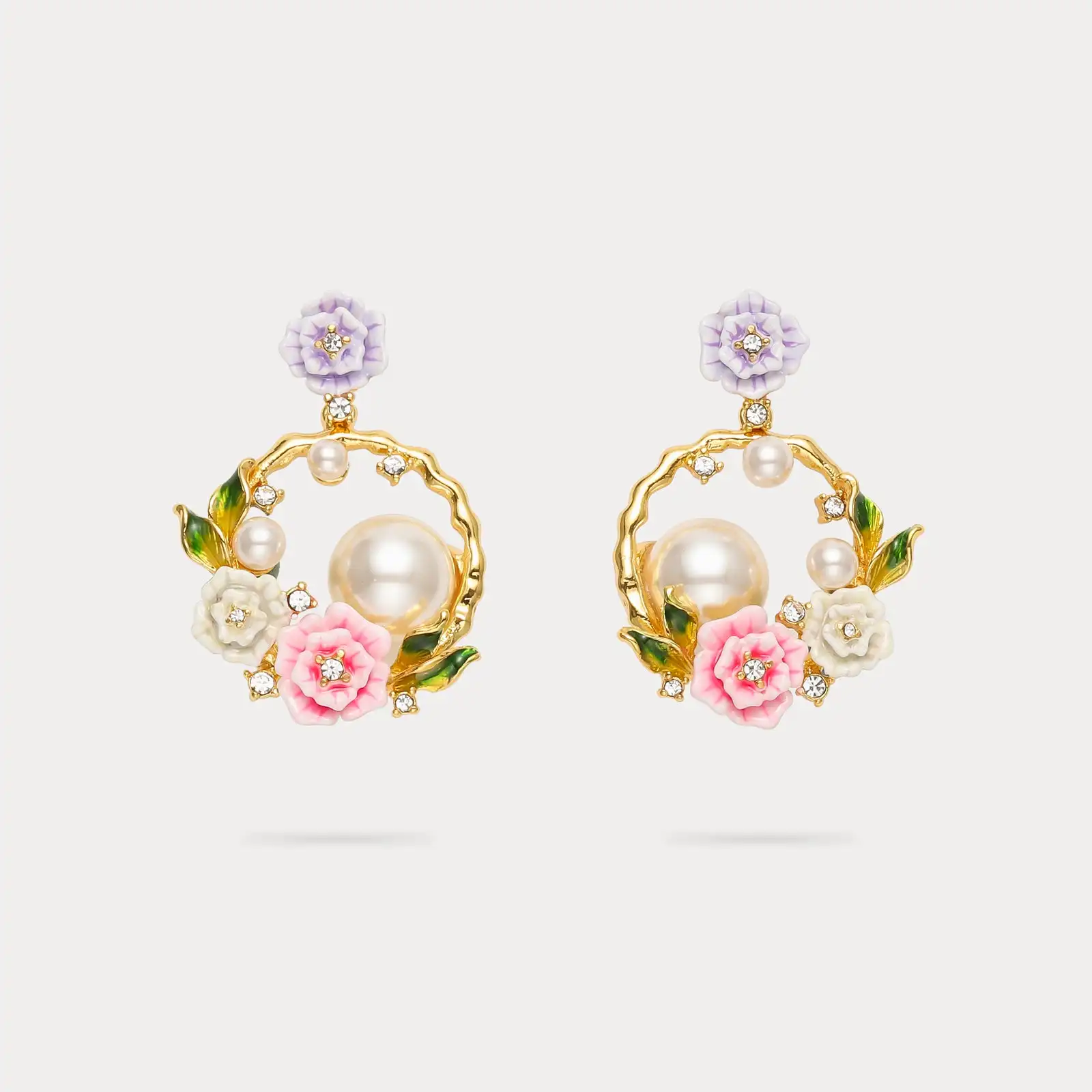 Fashion Exquisite Pearl Rose Garland Earrings for Women Handmade Enamel Rose Flower Earrings 925 Silver Needle Birthday Gift