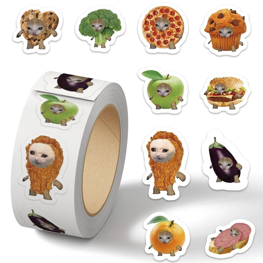 50-100PCS/Roll Cute Food Cat Head Stickers Funny Graffiti Sealing Decals DIY Decor for Bike Hand Account