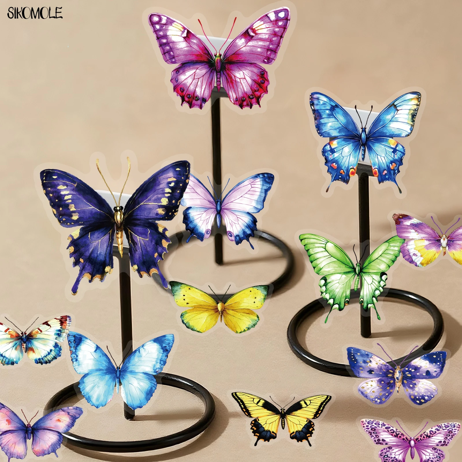 56 قطعة من ملصقات الحيوانات الأليفة الشفافة على شكل فراشة ملونة لتزيين الحيوانات وحساب اليد ومواد لوح التزلج على الجدران