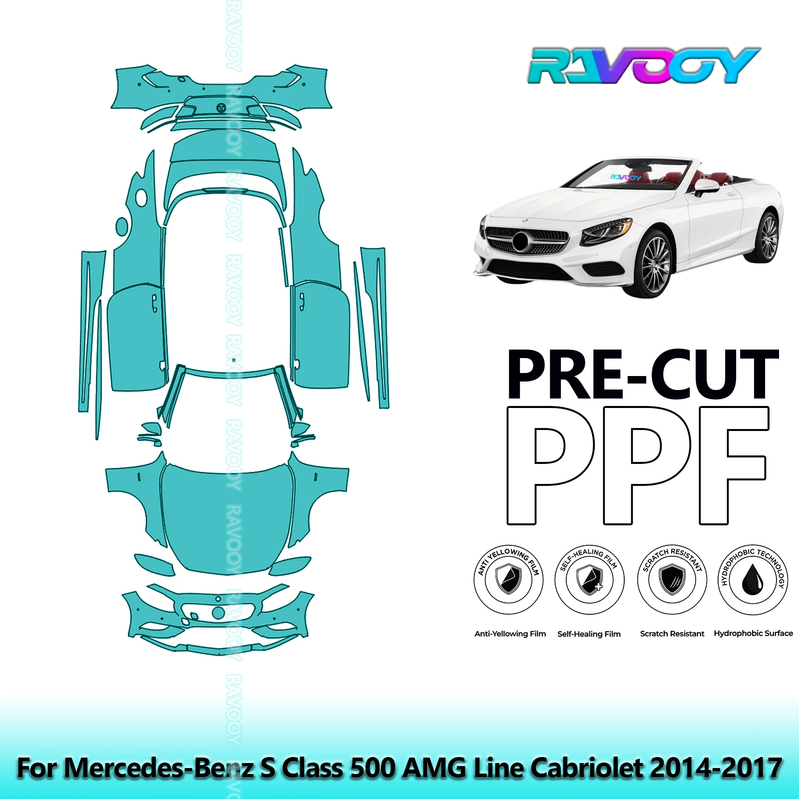 

Полный автомобильный прозрачный бюстгальтер, предварительно вырезанная защитная пленка для краски PPF для Mercedes-Benz S Class 500 AMG Line Cabriolet 2014-2017