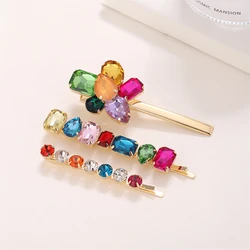 Colorful Crystal Flower Geometric Hair Clips Women Luxury Rhinestone Barrettes Edge Bangs Clip Hairpins Hair Jewelry Accessories