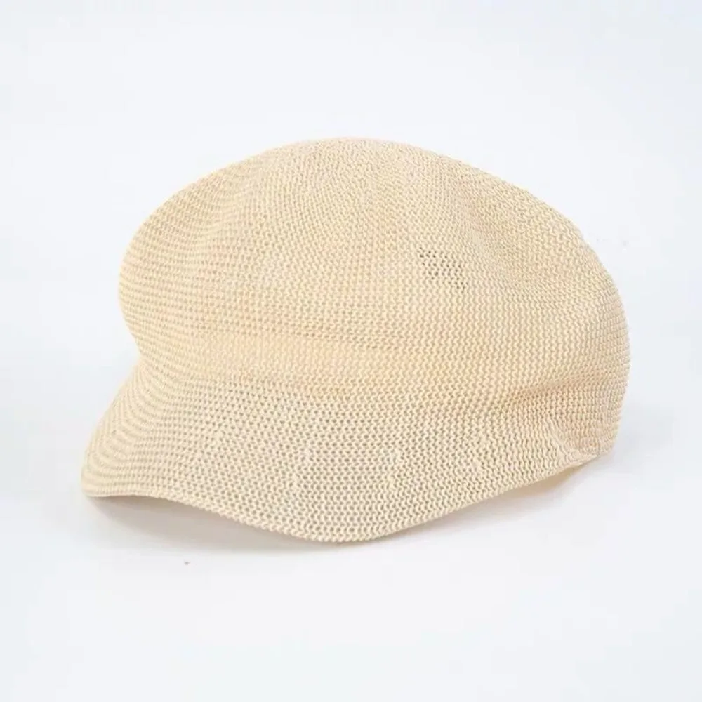 Korean Version Solid Beret Painter Hat Summer Beach Hat Breathable Knitted Straw Hat Anti-uv Outdoor Sunscreen Hat Octagonal Hat