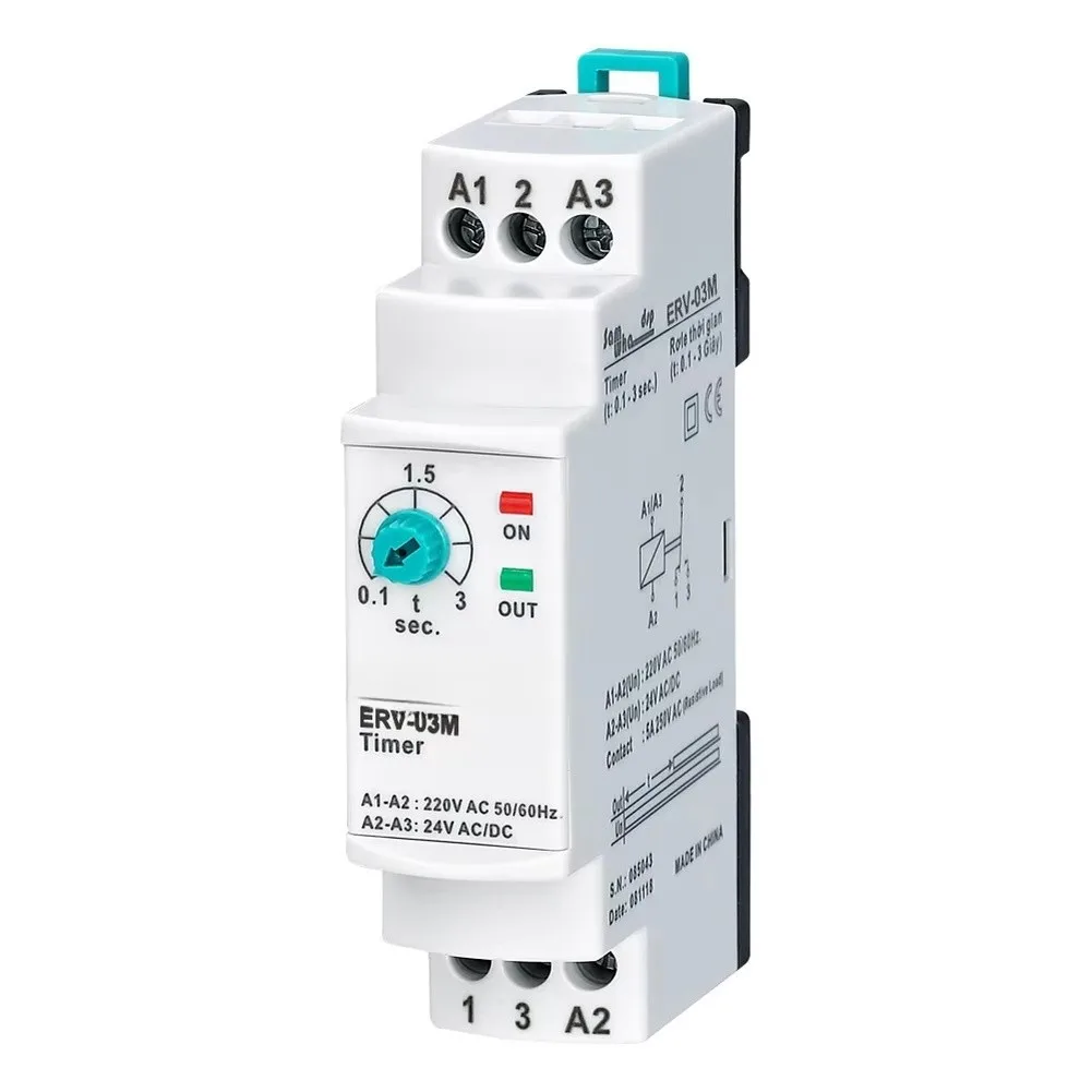 220VAC Timing Relay for DSP ERV-XXM Power Off Delay Function DIN Rail Mountable Adjustable 0.1 to 3 Second Delay