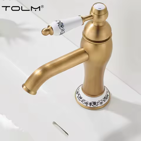 Retro European Bathroom Basin Faucets Gold Mixer Tap Ceramic Decoration Plating Chrome Single Handle Hot And Cold Deck Mounted