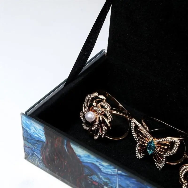 Multifunctional Jewelry Storage Box Display Case for Rings Bracelets and Chains Glass Covered Accessories