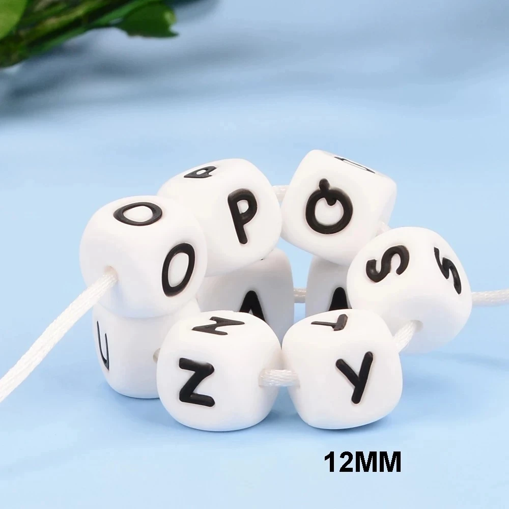 

LOFCA 12mm 40pc Food Grade Silicone Baby Teeth Beads Pacifier Chain BPA Free Loose Chew Alphabet Beads for Personalized Name DIY