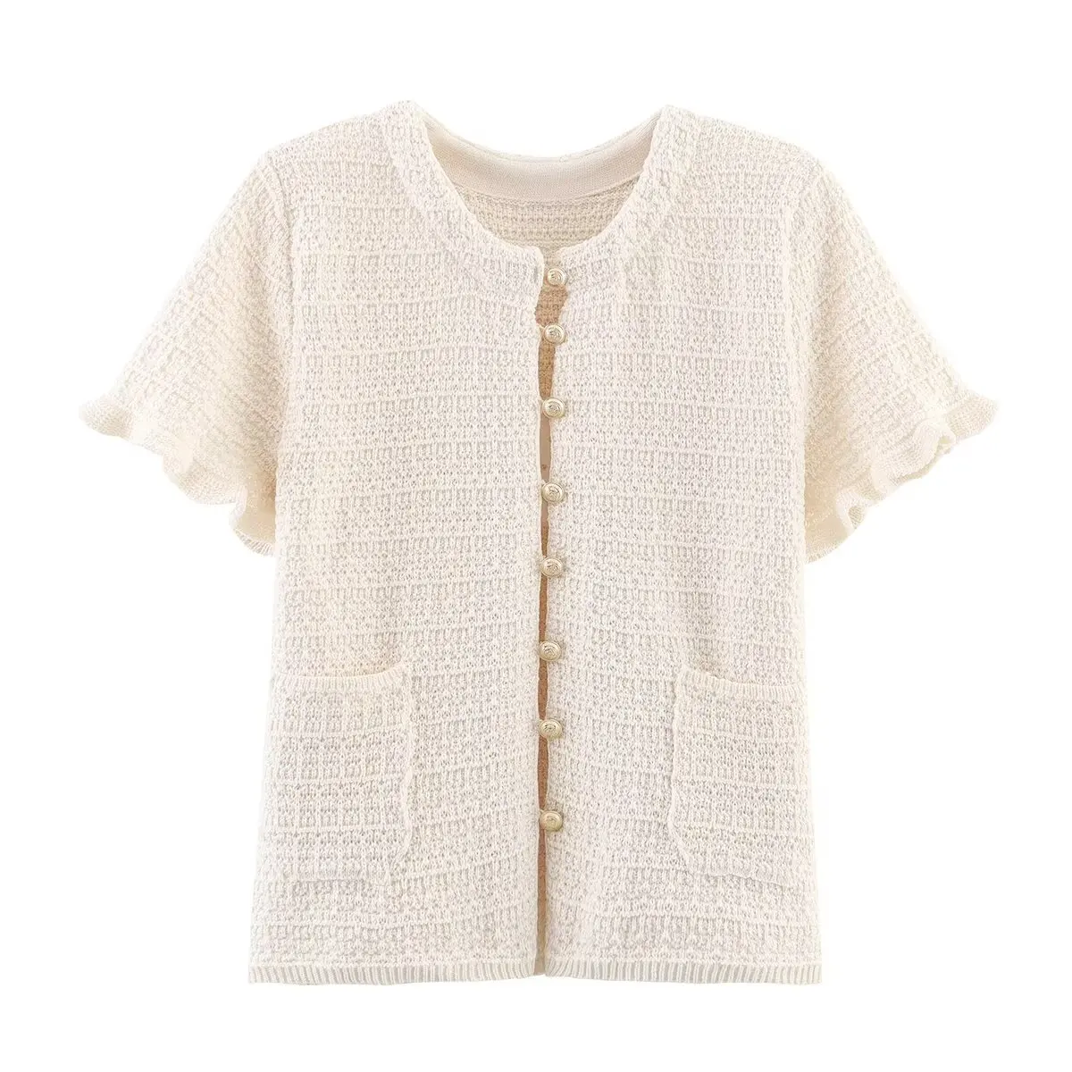 Elegante frauen Gestrickte Sets Rüschen Ärmel Einreiher Strickjacke Top + Patchwork Solide 2025, Sommer Frau Rock Outfits – Detail 6