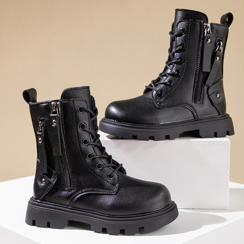 Kids Mid-calf Boots for Girls 2025 New Autumn Kids Breathable Lining Boots Soft Sole K-pop Style Girls School Christmas Boots