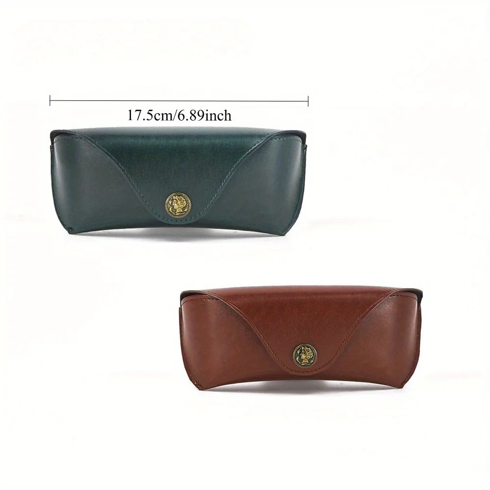 1pc Handmade PU Leather Fashion Glasses Case - Retro Anti-Pressure Protective Eyewear Holder With Embossed Logo, Lightweight Dur