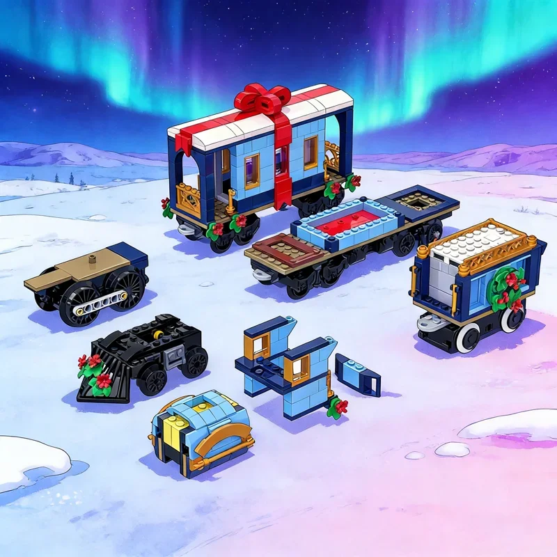 

Набор строительных блоков MOC «Праздничный экспресс» (698 деталей) – Модифицированная модель поезда, архитектурные игрушки, рождественские подарки, развивающие конструкторы для детей