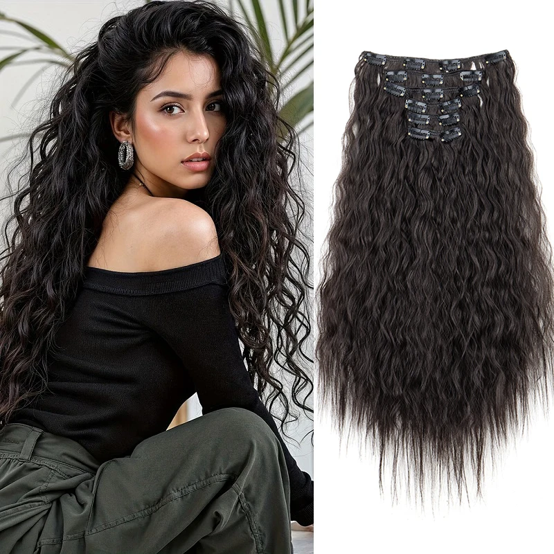 22Inch Synthetic 6pcs/set Long Kinky Curly Clip-in Hair Extension Thick Fiber Increase Hair Volume Hair for Women Daily Use
