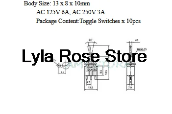 10Pcs MTS-101 2 Pin SPST Switch ON-OFF 2 Position AC125V/6A 250V/3A 6mm Blue Mini Toggle Switches