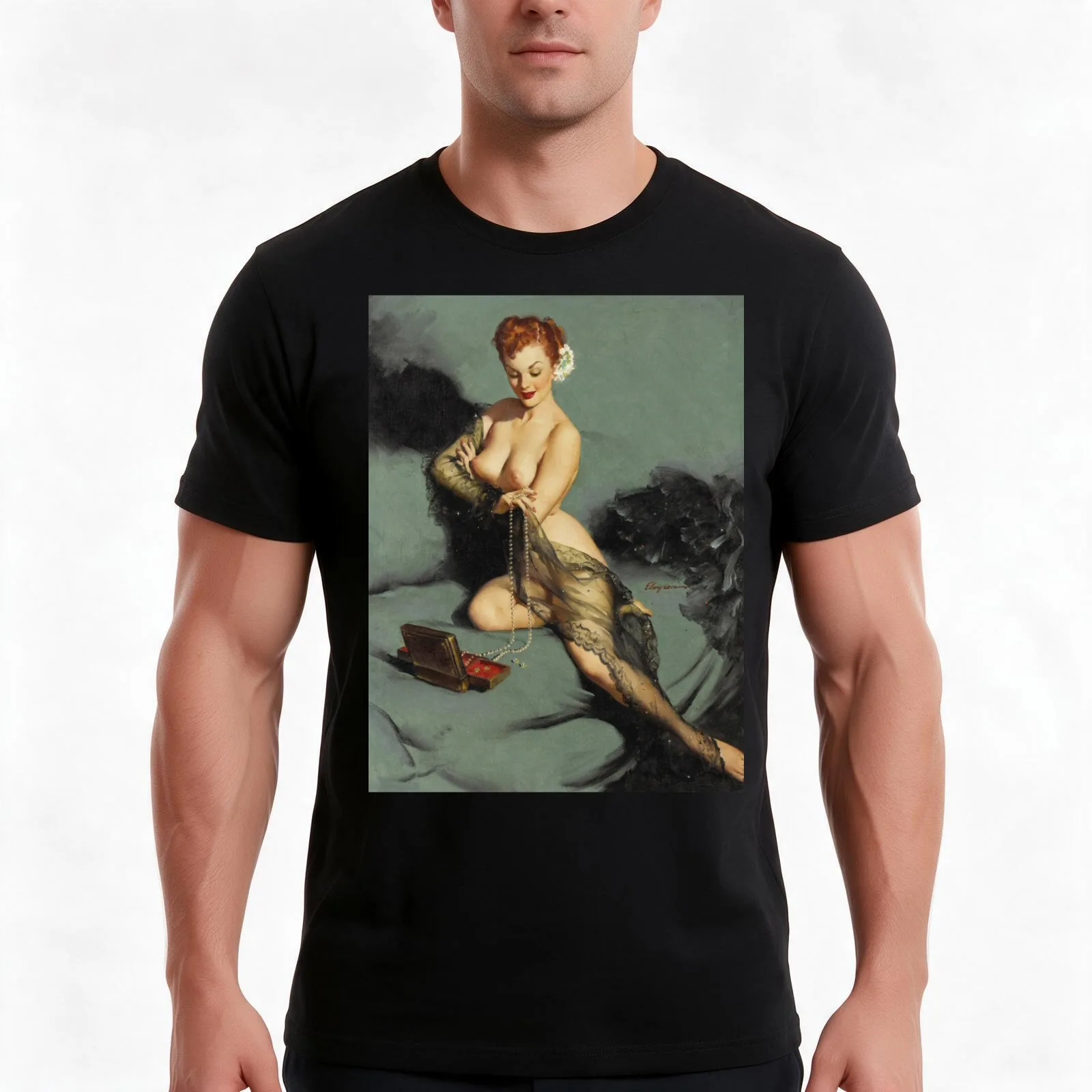 Pin-Up Girl - Elvgren - Vintage T-Shirt Summer Casual Cotton Tee Oversized Streetwear Tops Vintage Graphic Print 100% Cotton