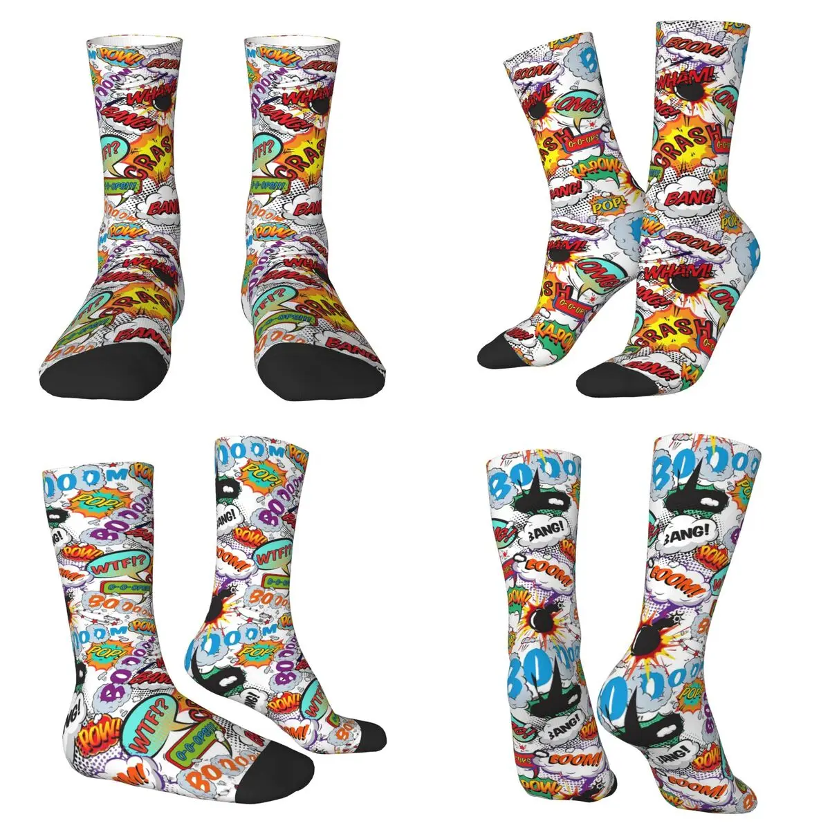 

Носки с рисунком Wow Boom Bang, носки в стиле Харадзюку, впитывающие пот, всесезонные длинные носки для мужчин и женщин, подарки на день Святого Валентина