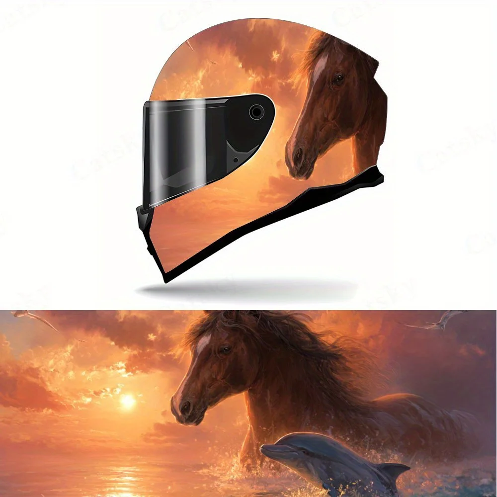 

Horse & Dolphin at Sunset Helmet PVC Protective Sticker, Motorcycle Helmet Exterior Decorative Accessory, Waterproof & Self-adhe