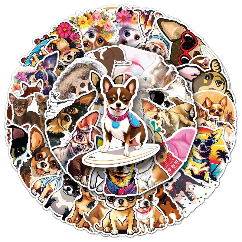 50 Stück Cartoon Persönlichkeit Chihuahua Hund kreative Doodle dekorative Aufkleber
