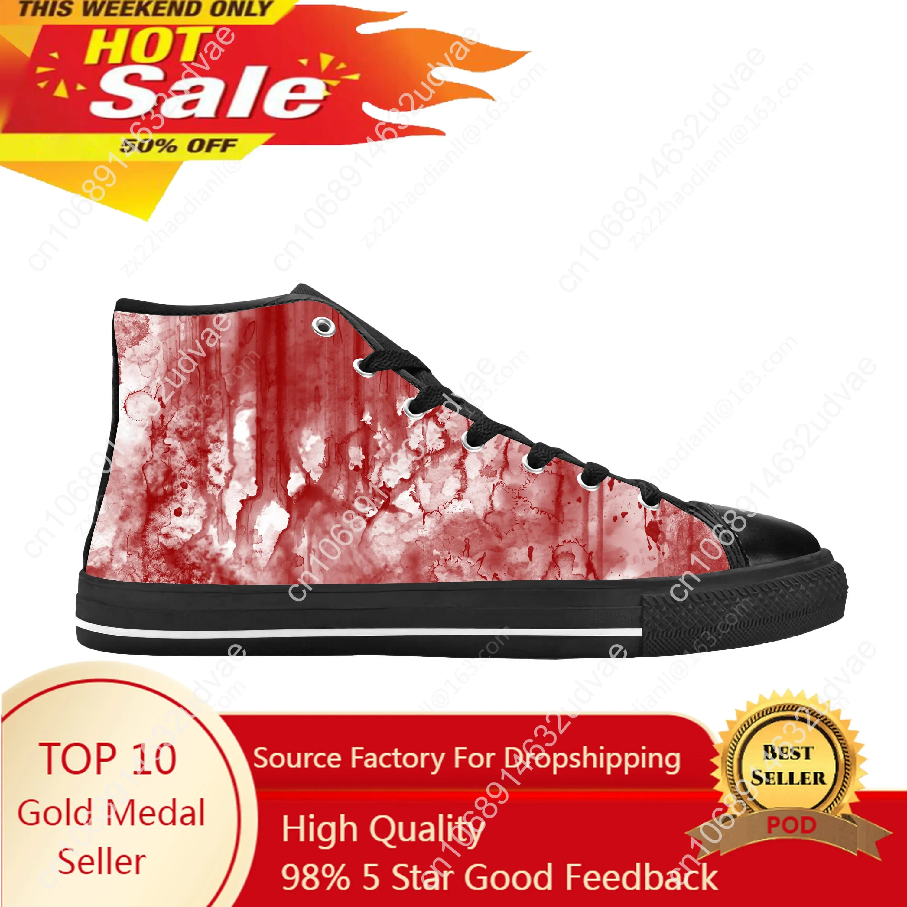 

Blood Bloody Pattern Horror Halloween Goth Gothic Casual Cloth Shoes High Top Comfortable Breathable 3D Print Men Women Sneakers