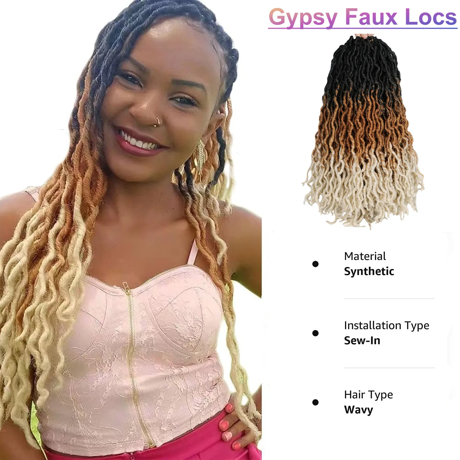 Wellige Zigeuner Locs Ombre Häkeln Haar Göttin Nieder temperatur Faser Faux afrikanische Wurzeln Dread locs synthetische Flechten Haar verlängerungen