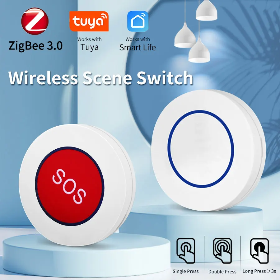 Tuya Smart ZigBee SOS Button Sensor Alarm WiFi Elderly Caregiver Pager SOS Call Button Medical Alert System Tuya Smart Via Remot