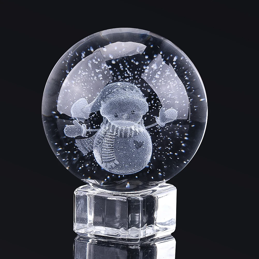 Transparent Crystal Ball Carved Inside 3D Snowman Decorative Figurines Christmas Decoration Desk Ornament Fairy Garden Miniature