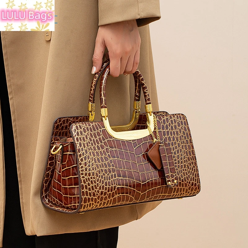 

Luxury Fashion Leather Women's Handbags Crocodile Pattern Lady Shoulder Messenger Bag Large Capacity Portable Crossbody Bags