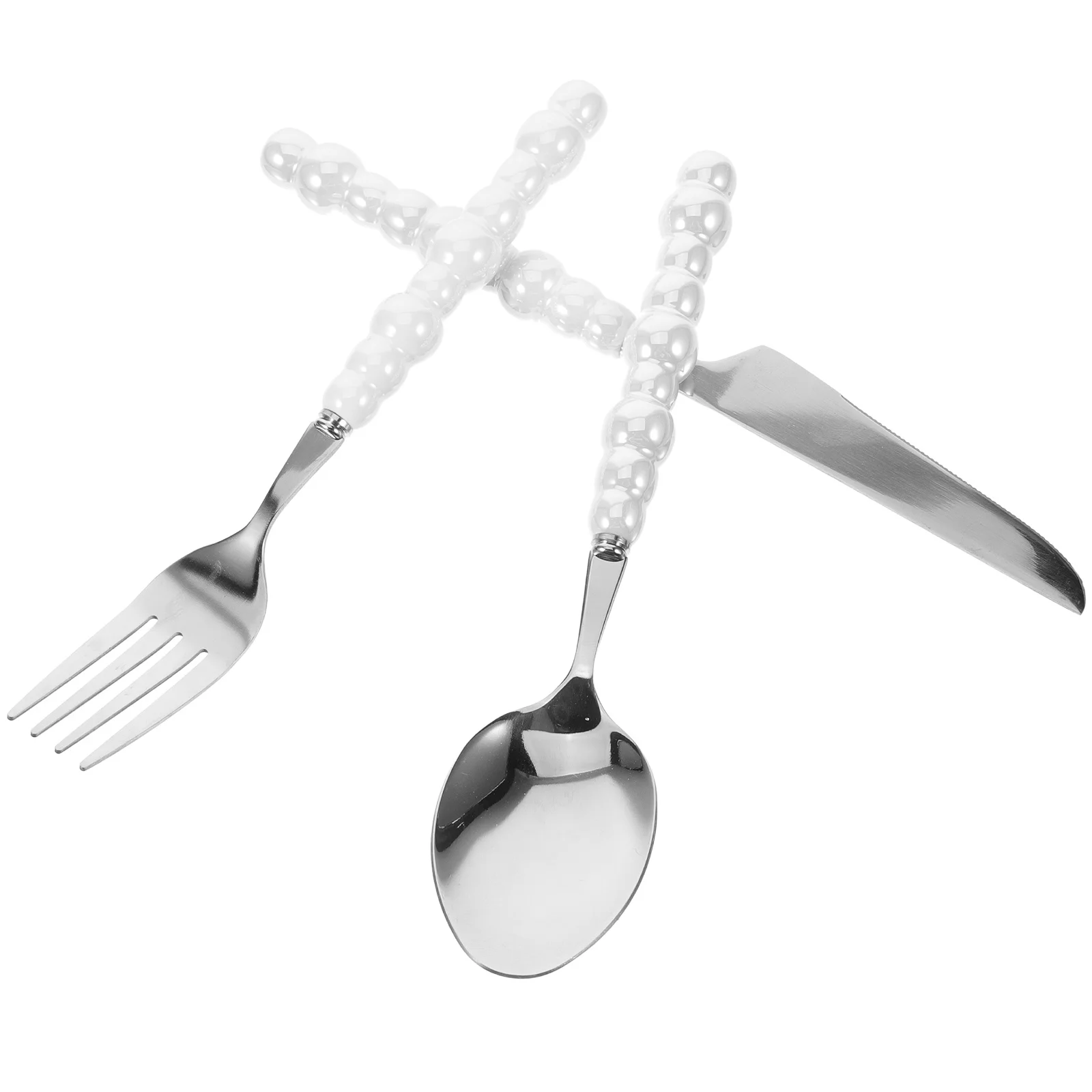 

1Set Pearl Handle Fork Spoon Dinnerware Set Reusable Stainless Steel Tableware Flatware for Home Kitchen Western Dining