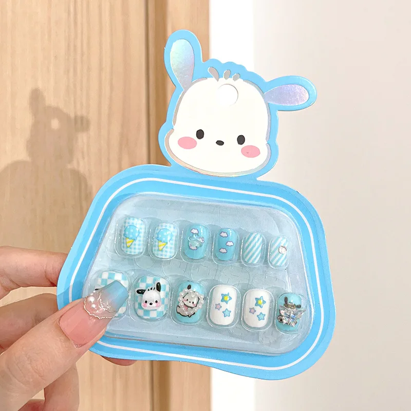 Pegatina de uñas de dibujos animados para niños, calcomanías autoadhesivas de Hello Kitty, Cinnamoroll, Kuromi, regalo de juguete para niñas