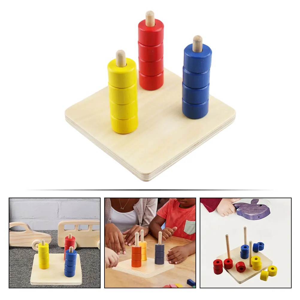 

1 Set Wooden Early Educational Kids Learning Stacked Game Baby Ring Color Cognition Tower Teaching Aid Column Playthings For