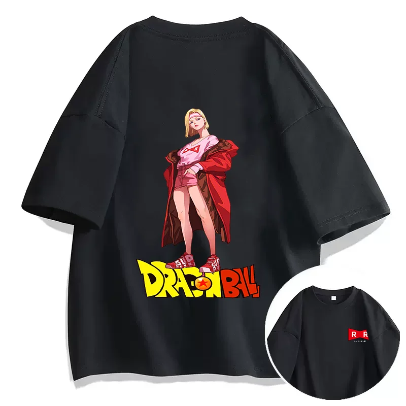 Anime Dragon Ball T-shirt Android 18 lazuli Printed Men's and Women's T-shirt Leisure Sports Street Student Couple T-shirt