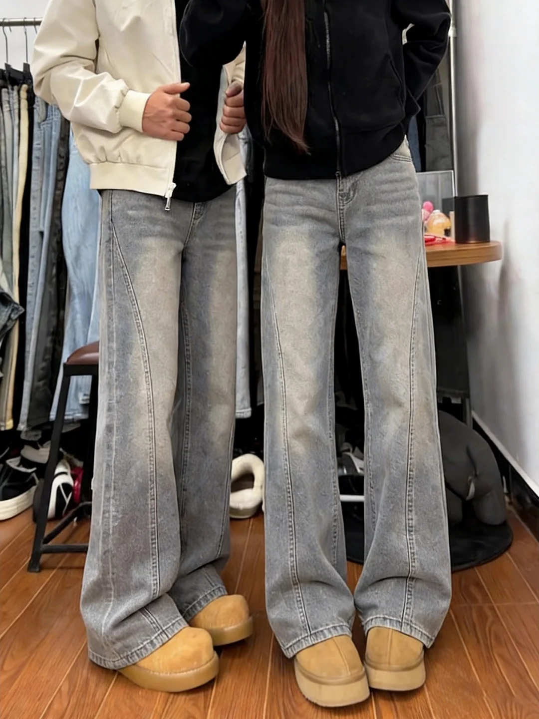 

Retro American High Street Wide Leg Jeans Men's Women's Spring Autumn New Sle Cleanfit Slim Straight Leg Jeans
