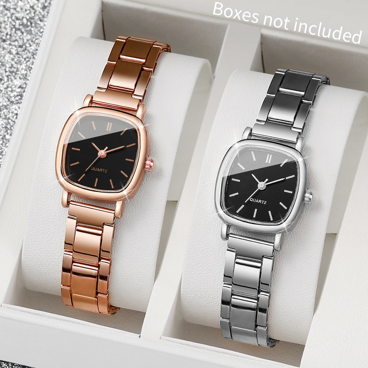 2PCS/Set Fashion Square Dial Women Wristwatches Casual Alloy Strap Watch For Ladies Clock Relogio Feminino(Without Box)