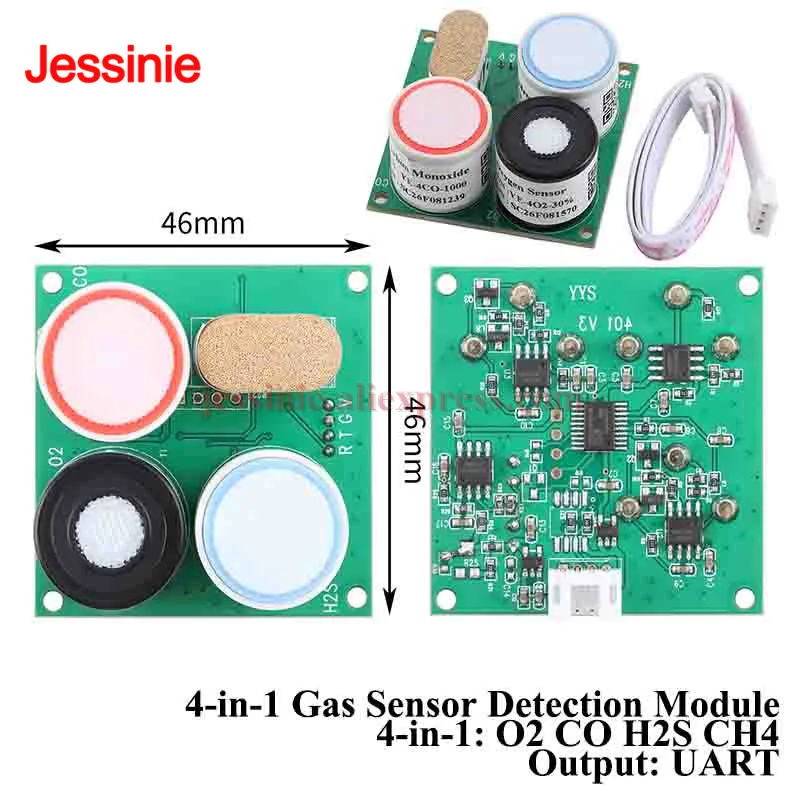 Industrial-grade 4-in-1 Gas Sensor Detection Module O2 H2S CO CH4 Carbon Monoxide with UART Communication Output Replace ZCE04B