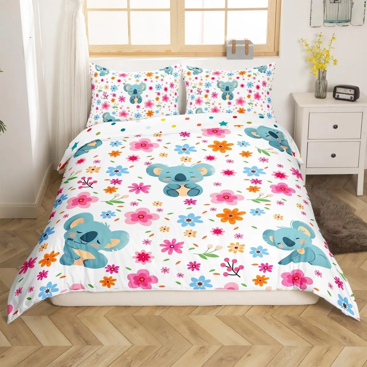 الدوبامين الملونة غطاء لحاف مطبوع الملكة الملك لطيف الحيوان غطاء لحاف طقم سرير أطفال بنات بنين 3 قطعة مع 2 سادات