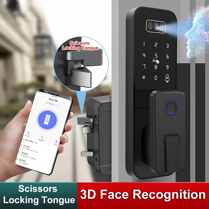 Tuya WIFI Smart Electronic Lock 3D Face Palm Recognition Smart Door Lock Waterproof App Remote Control Fingerprint Lock for Home