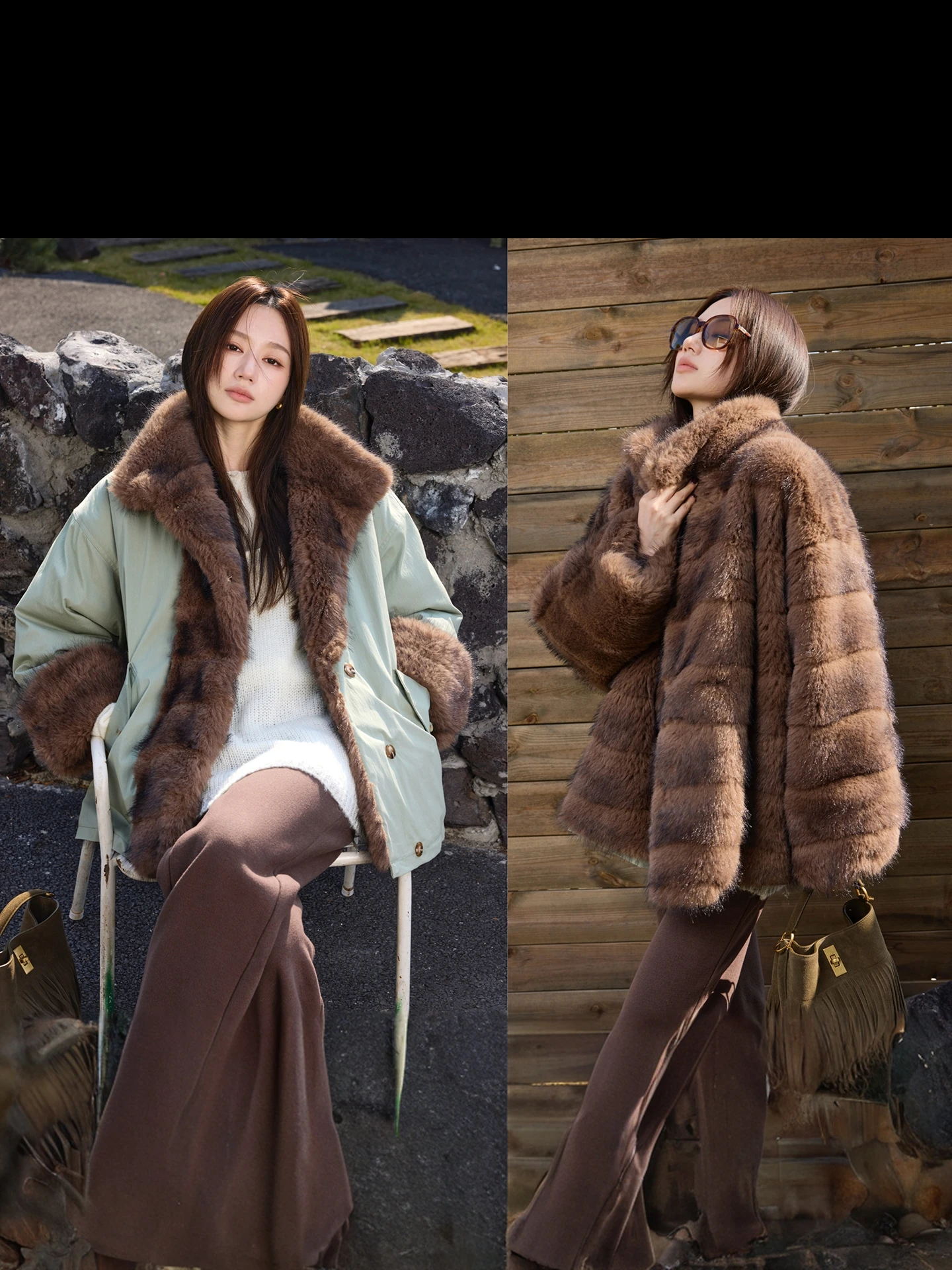 

Camelux Gold Plated Leather Jaet Double Sided Handmade Heavy Work Reatic Faux Fur Coat Warm Casual Outerwear for Young W...