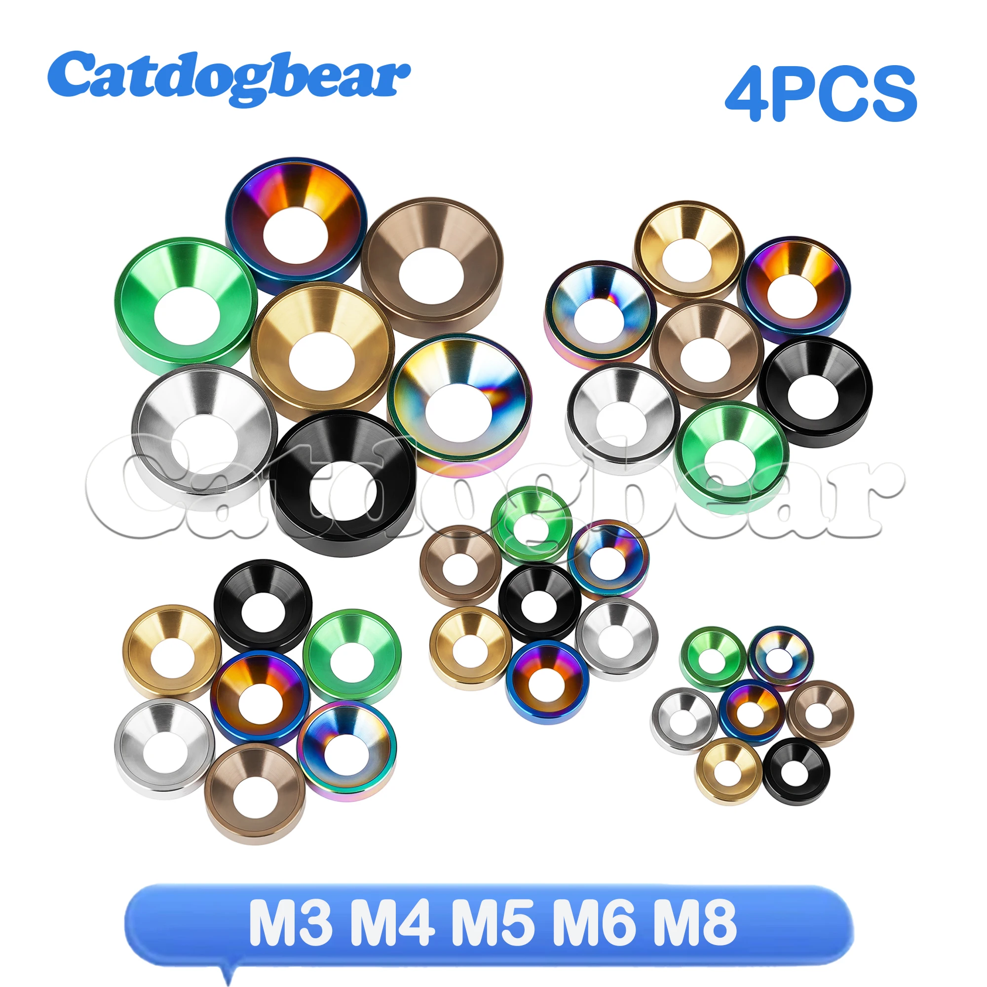 Catdogbear Titanium Washer 4pcs M3M4 M5 M6  M8 Countersunk Head Bolts Gaskets For Falt Screws