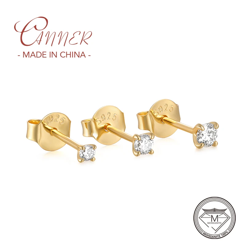 CANNER-pendientes de diamante de moissanita para mujer, aretes de tuerca de Plata de Ley 925, Piercing de lóbulo de oreja